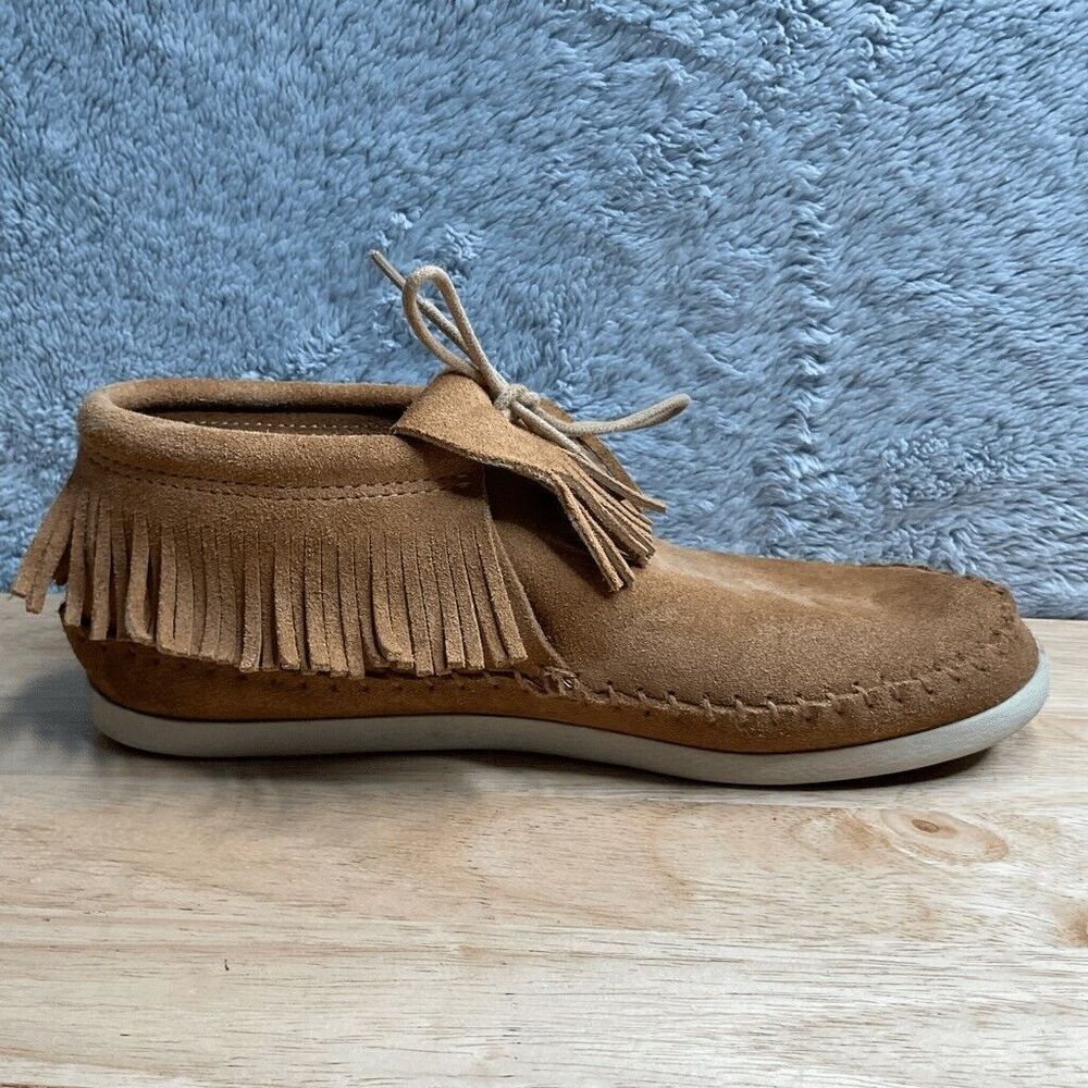 Minnetonka Venice 457 Women's Brown Suede Ankle Fringe Boots‎ Moccasin Size 10